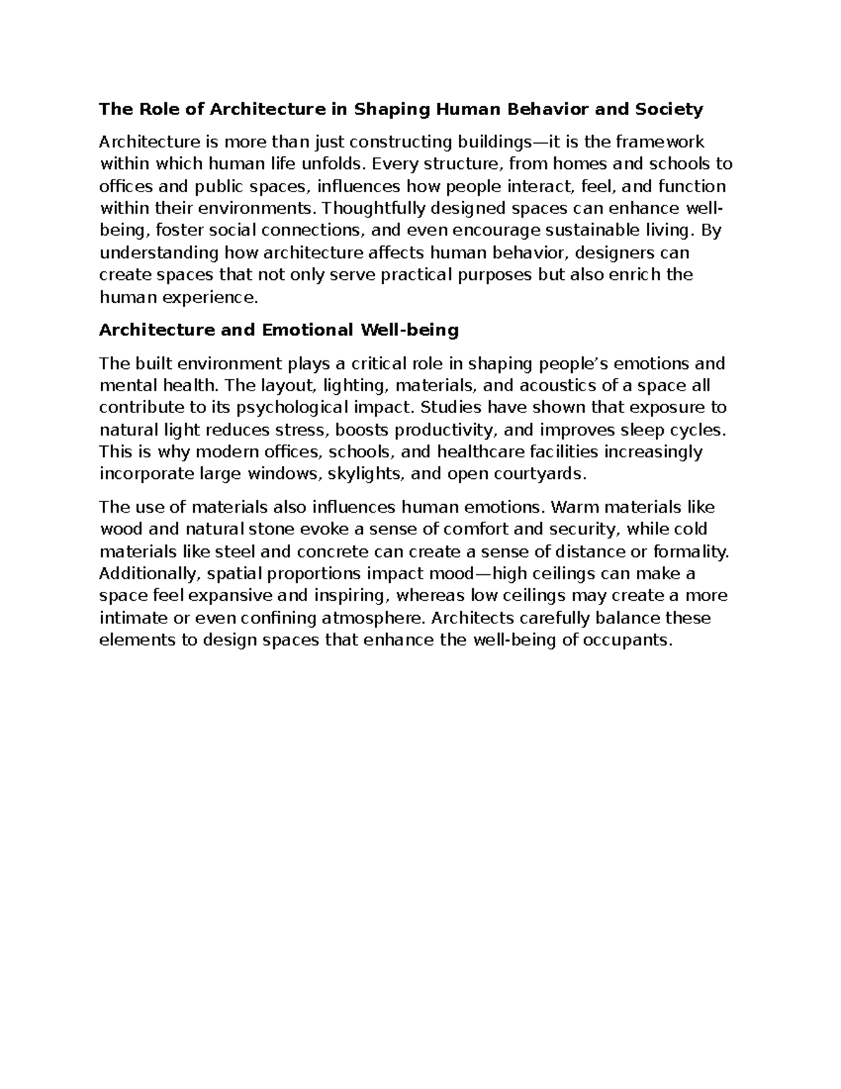 1 - n/a - The Role of Architecture in Shaping Human Behavior and ...