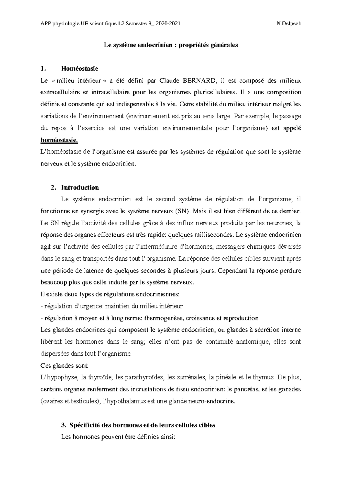 Généralités sur le Système Endocrinien - APP Physiologie L2 S3 - Studocu