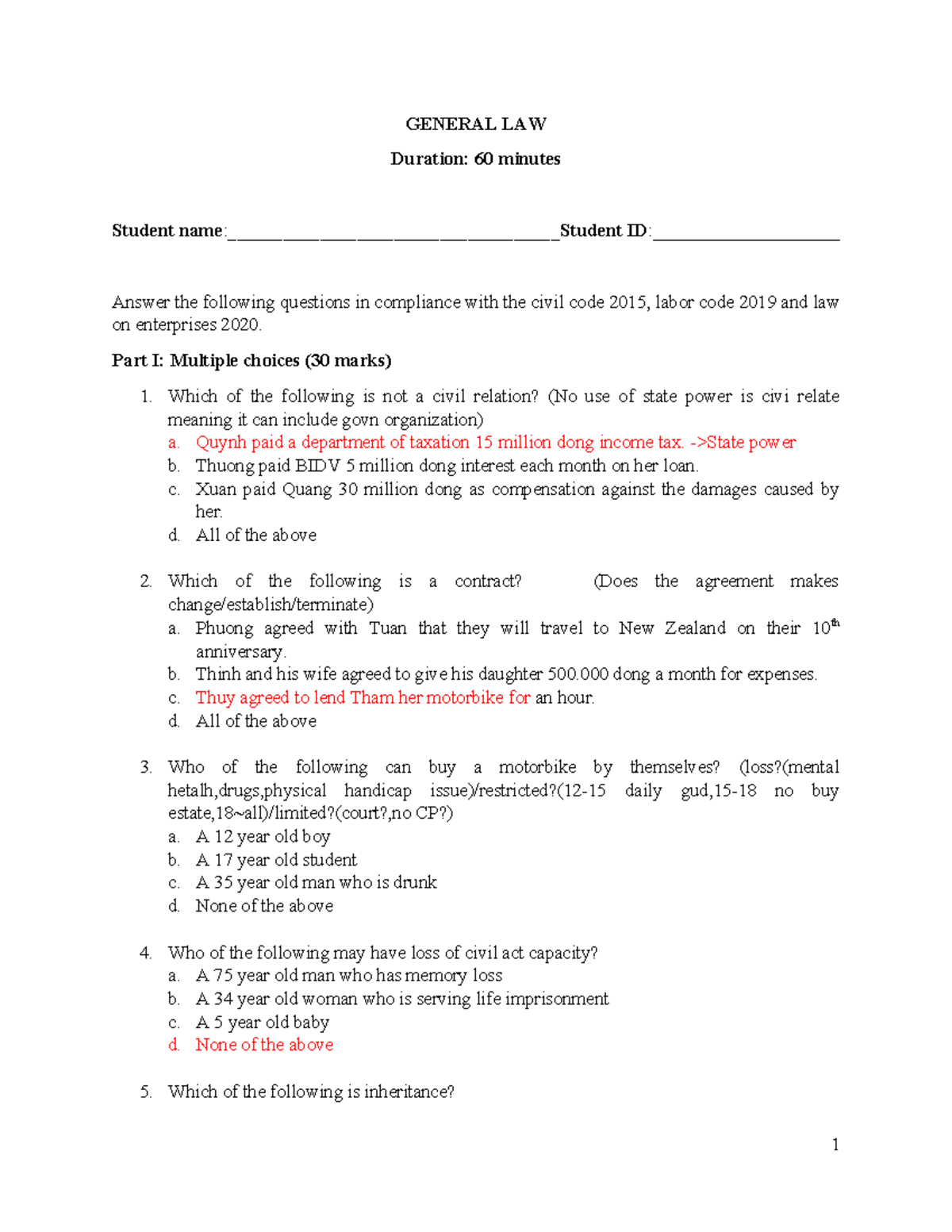 GENERAL LAW 2023: Demo Final Exam Questions and Problem Solving - Studocu
