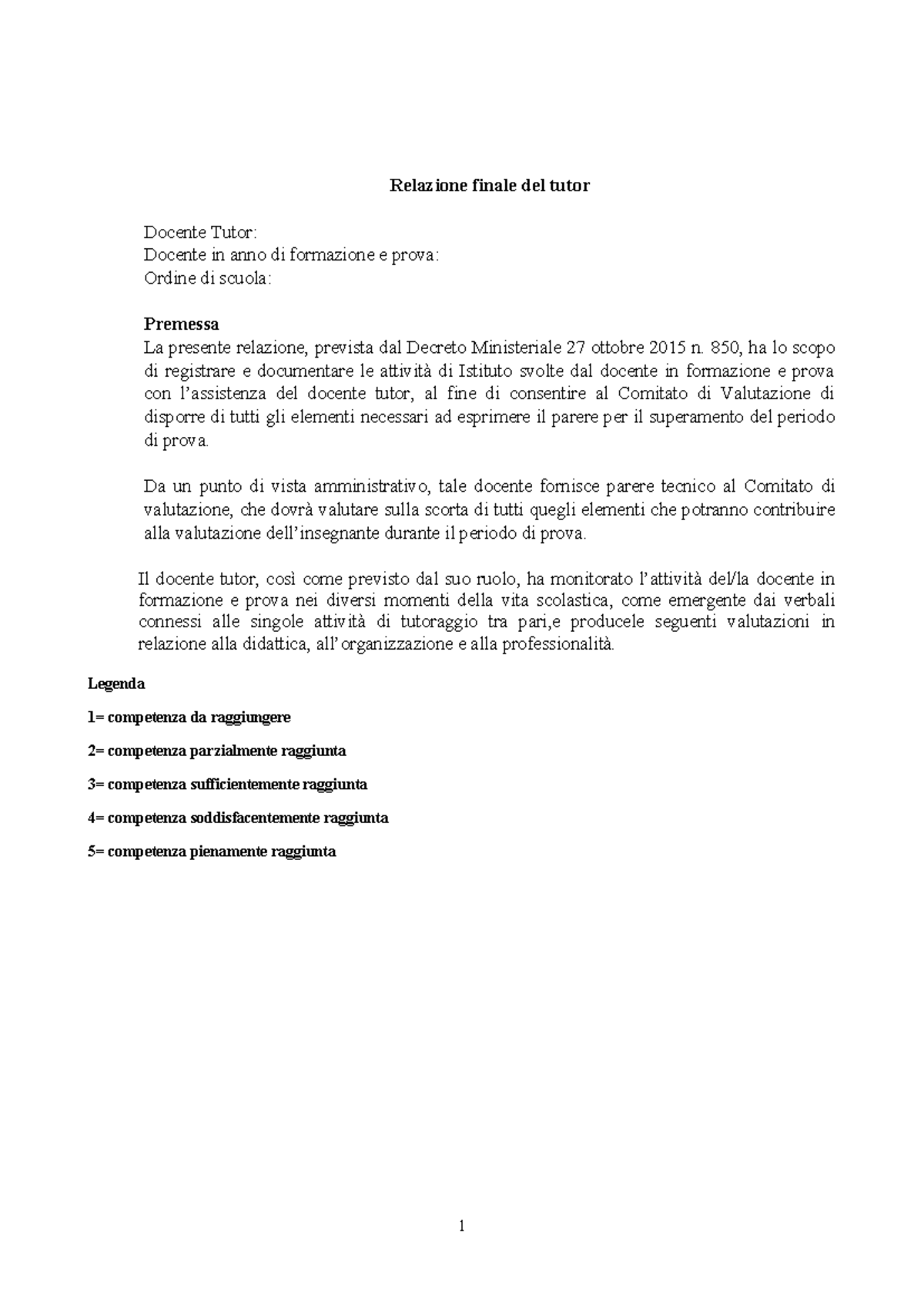 anno di prova relazione tutor