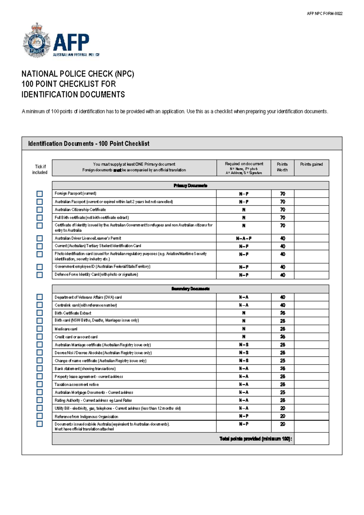 NPC 100 Point Checklist for Identification Documents in Criminal Law ...