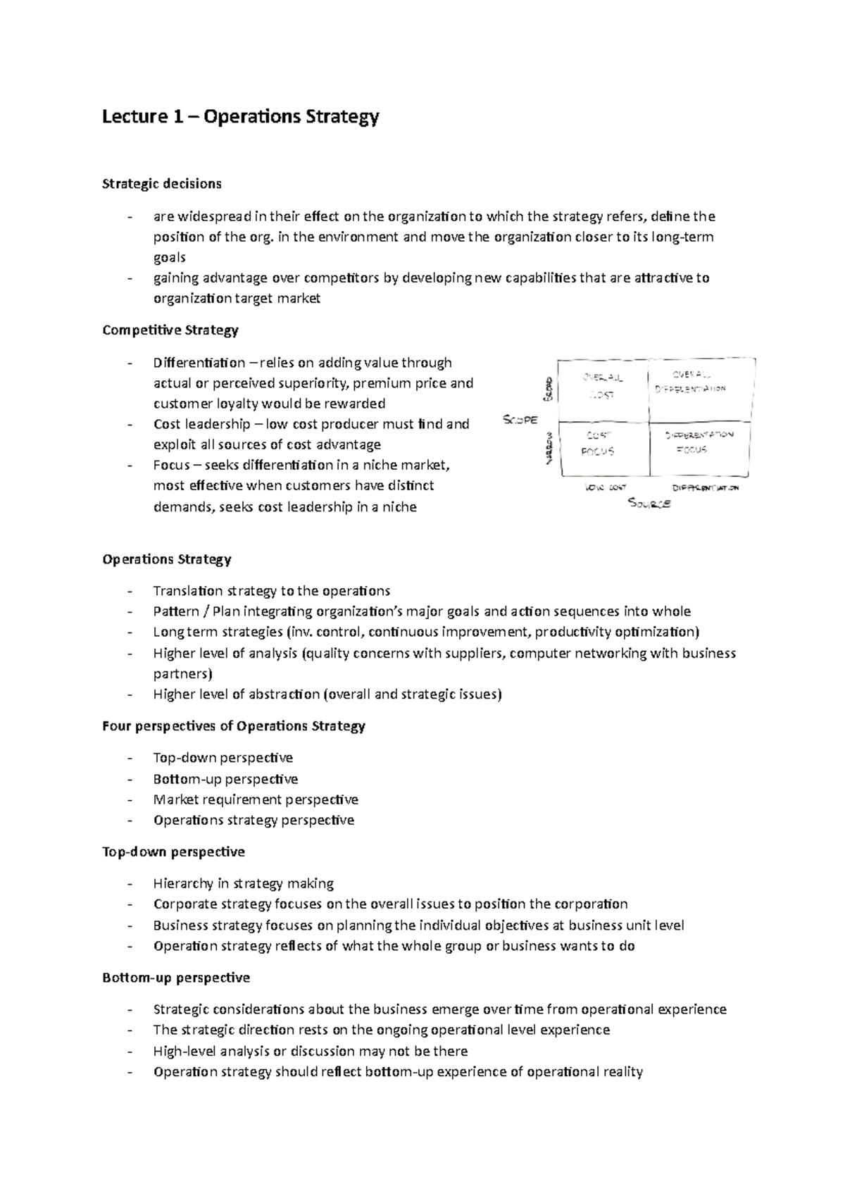 Years Summary - Lecture 1 – Operations Strategy Strategic decisions ...
