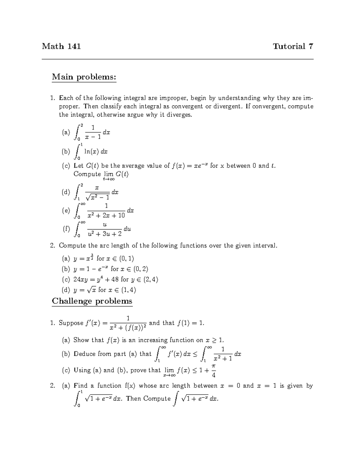 Tutorial%207 - list of questions and solutions. - Math 141 Tutorial 7 ...