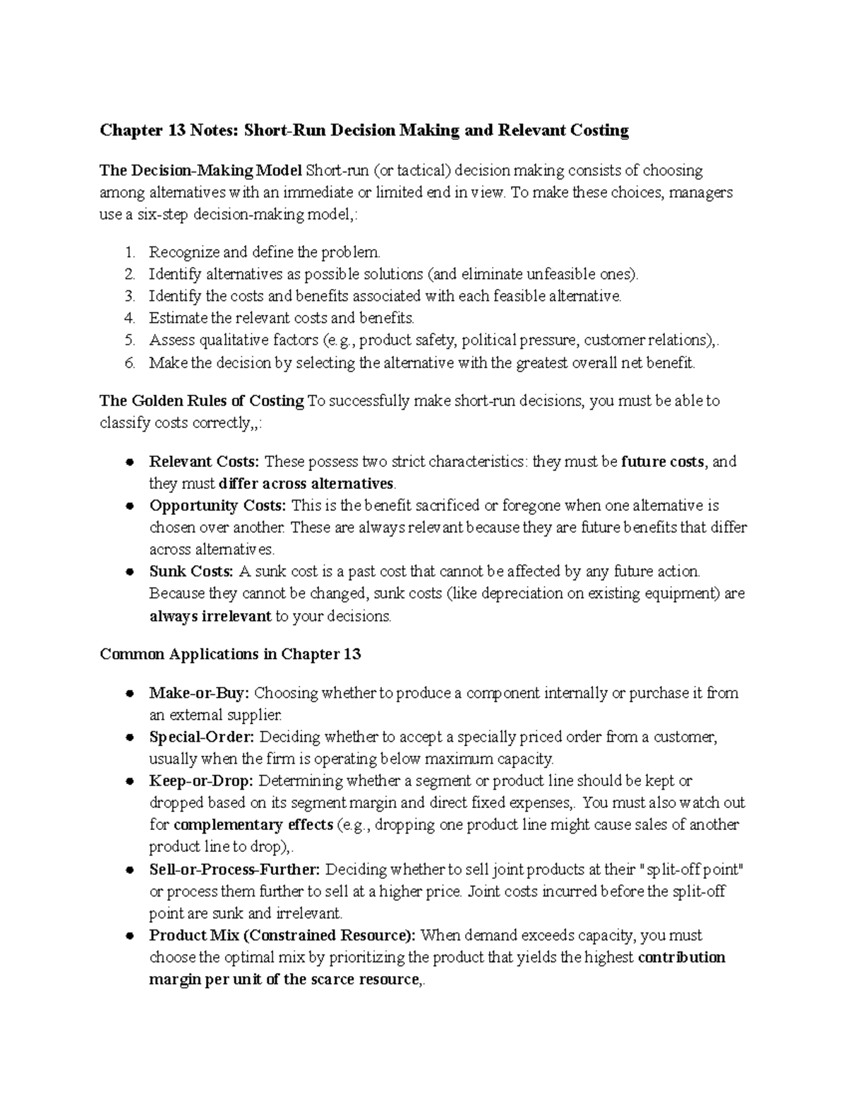 ACC406 Chapter 13 Notes: Decision Making & Relevant Costing Insights ...