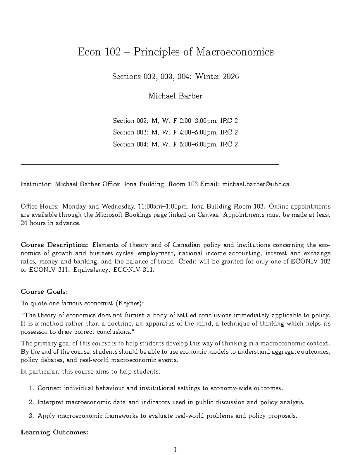 ECON 102 Syllabus: Principles of Macroeconomics Winter 2026 - Studocu