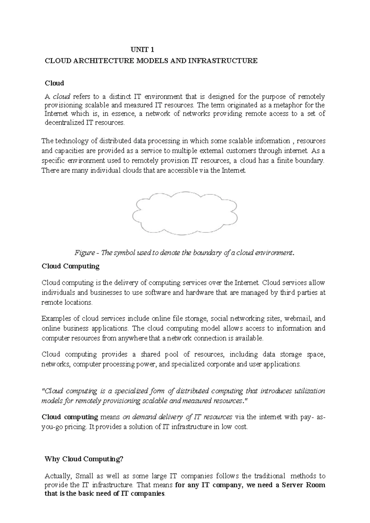 Cloud Computing - notes - UNIT 1 Core Components of Cloud Architecture ...