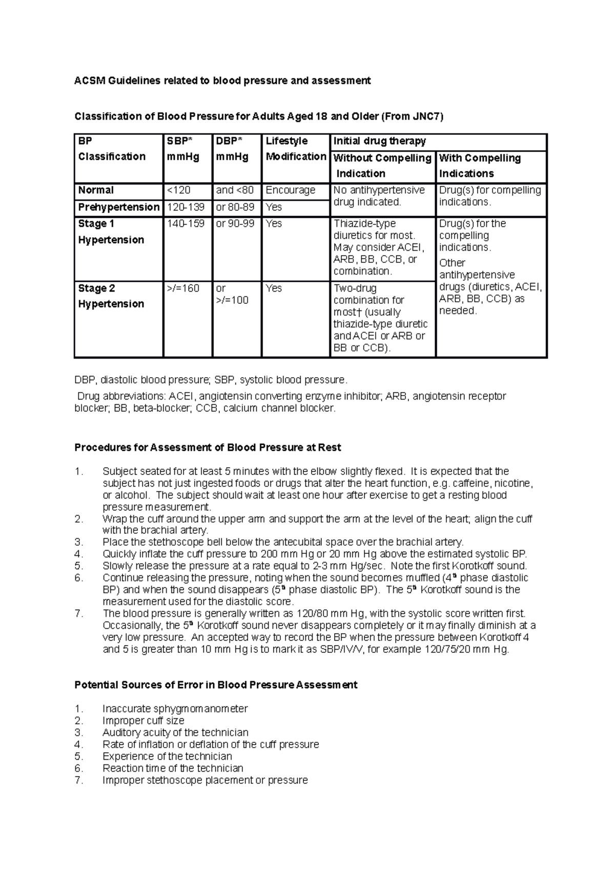 ACSM Guidelines on Blood Pressure Assessment and Management - Studocu
