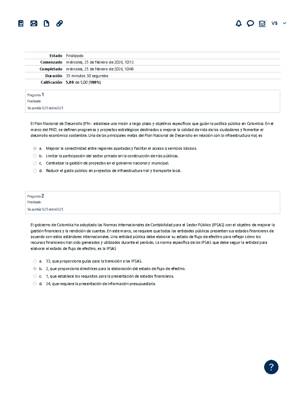 Cuestionario U1: Normas Internacionales de Contabilidad y PND en ...