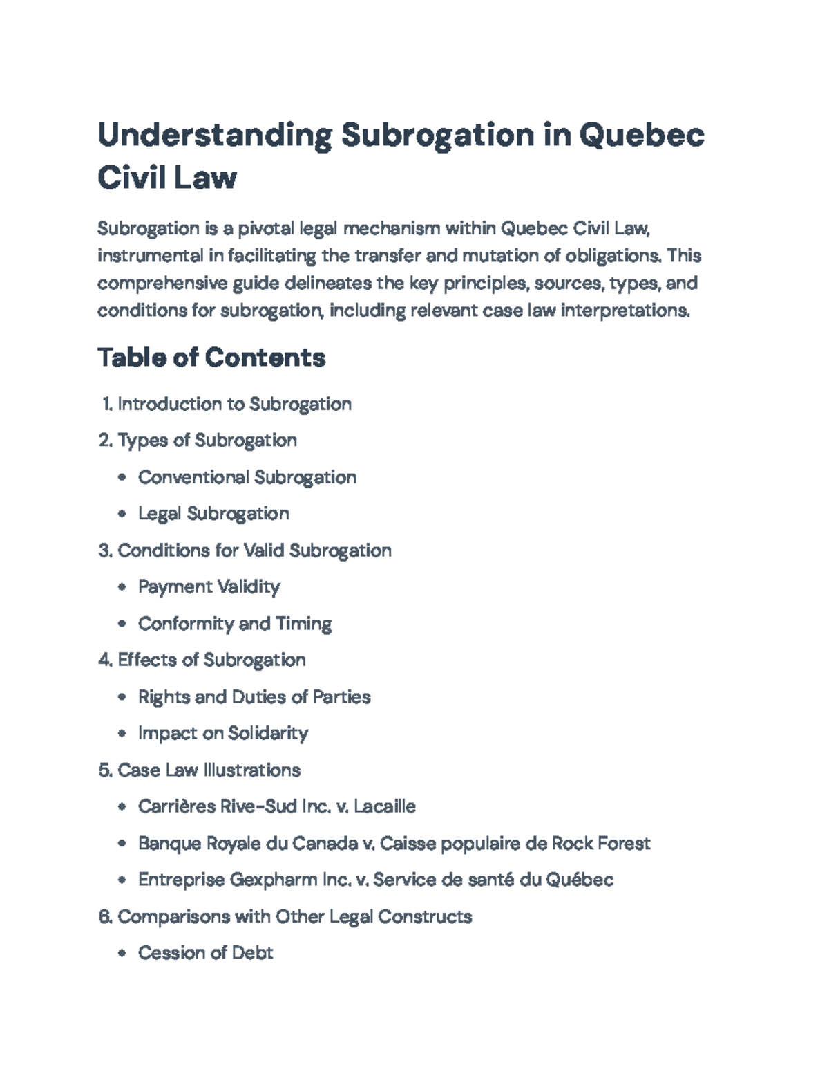 Understanding Subrogation in Quebec Civil Law: Key Concepts and Cases ...