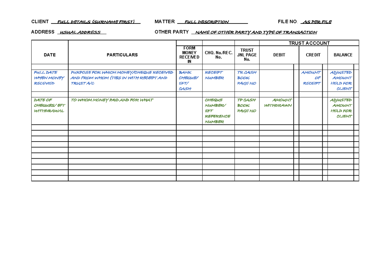Client Trust Ledger Card: Full Details & Transaction Records - Studocu