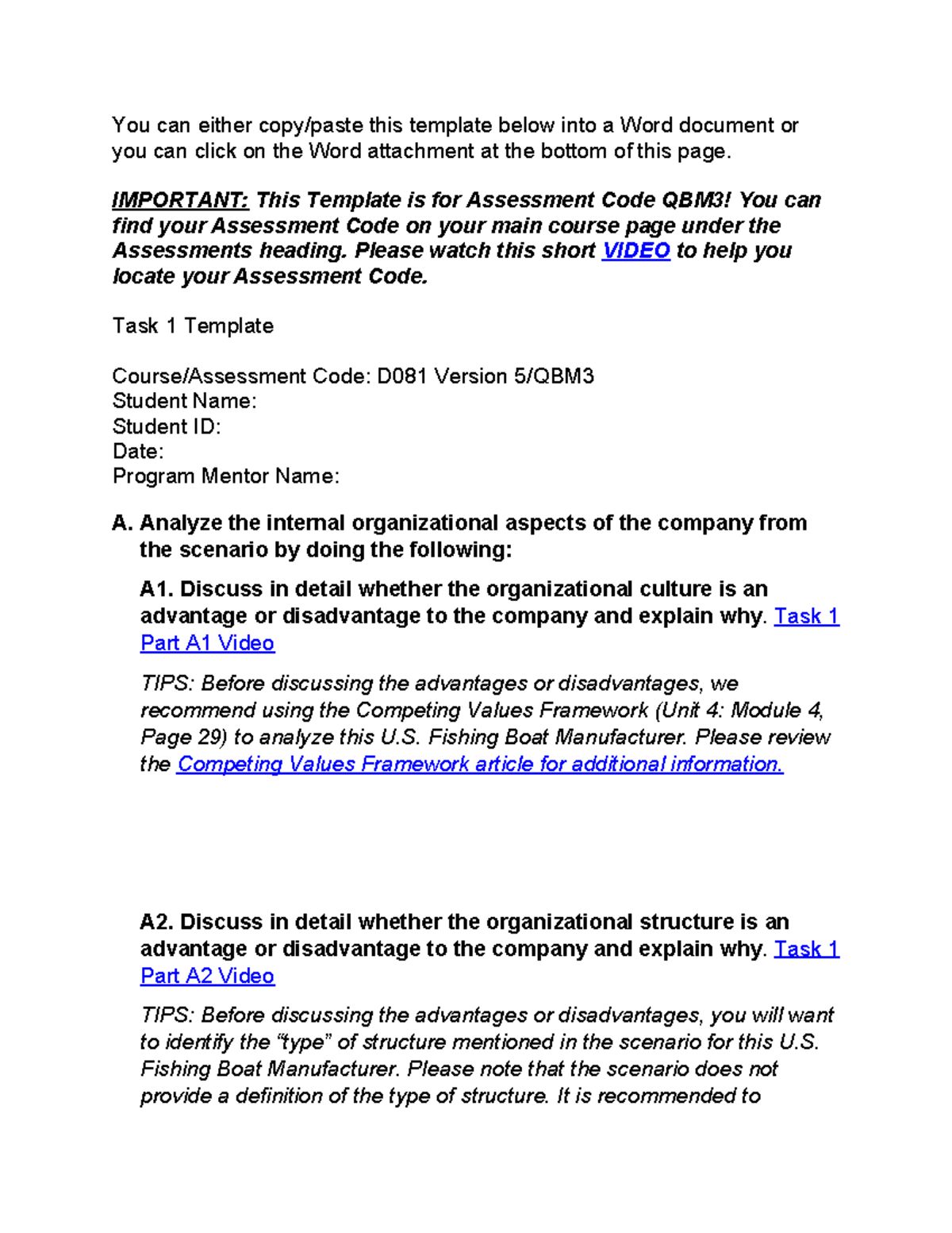 D081 V5-QBM3 Task 1 Assessment Template and Guidelines - Studocu