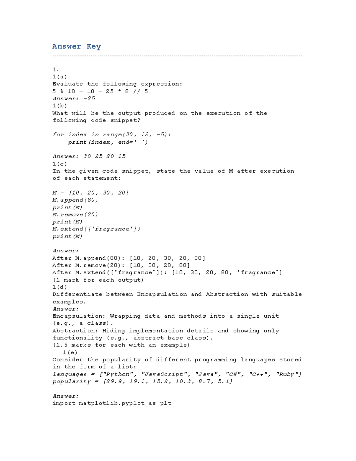 Answer Key for Python Programming Concepts (Course Code: Janpython-1 ...