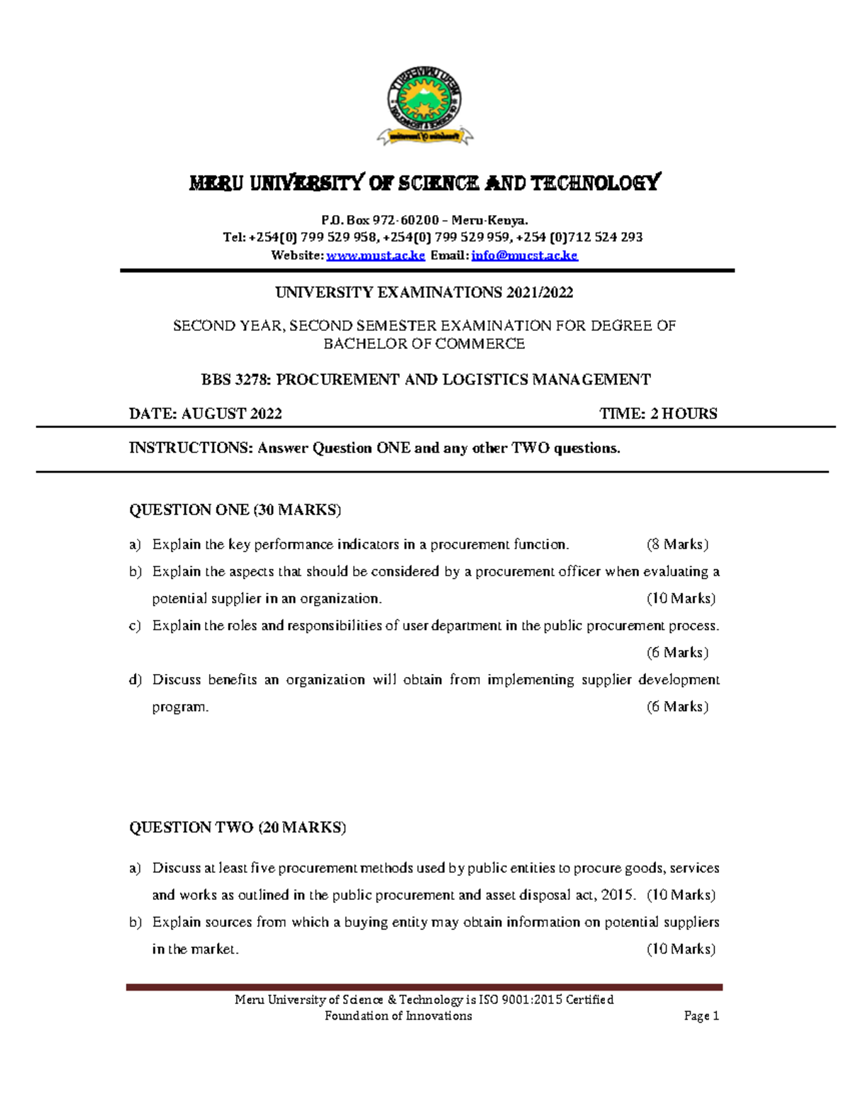 BBS 3278 Final Exam: Procurement and Logistics Management Notes - Studocu