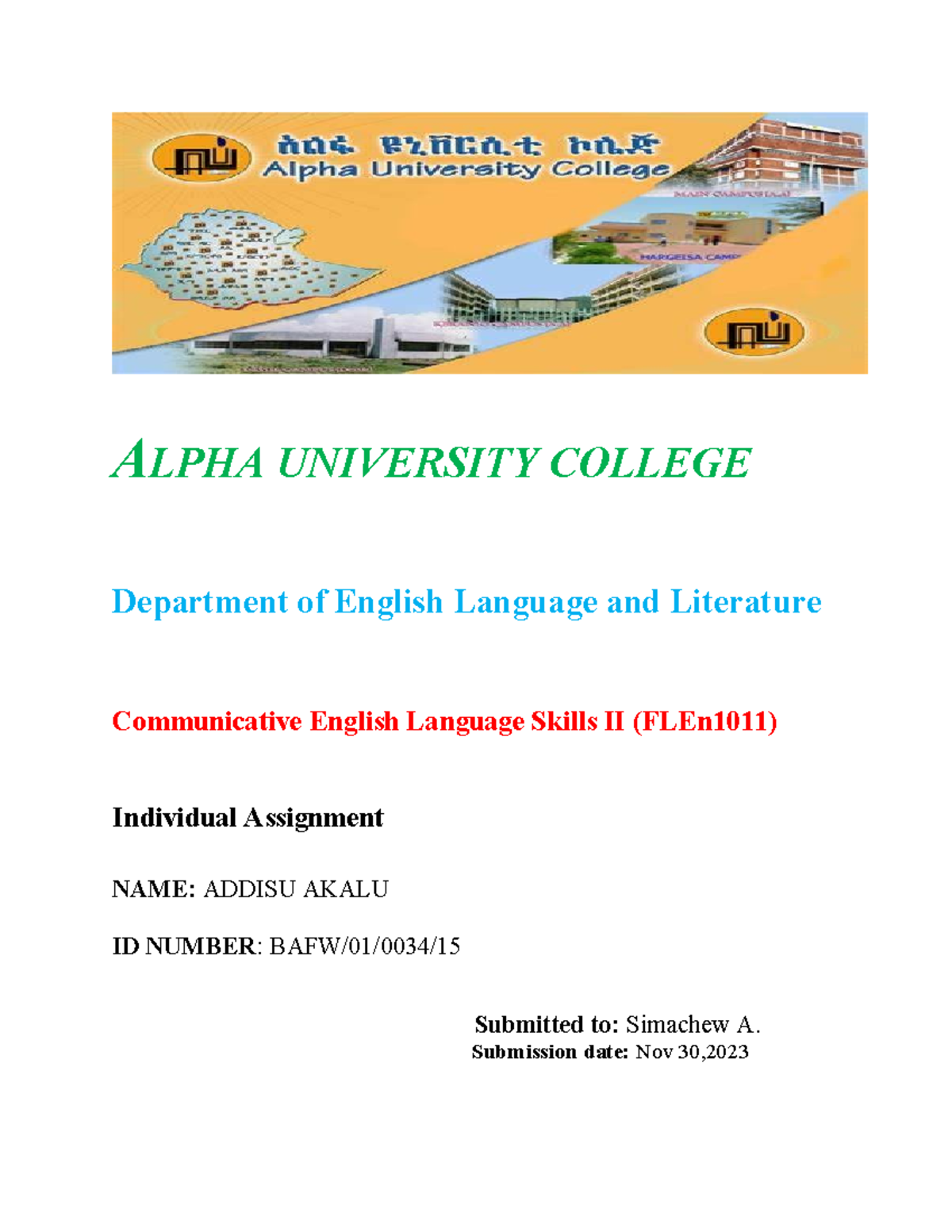 Communicative English Language Skills II (FLEn1011) Assignment on Voice ...