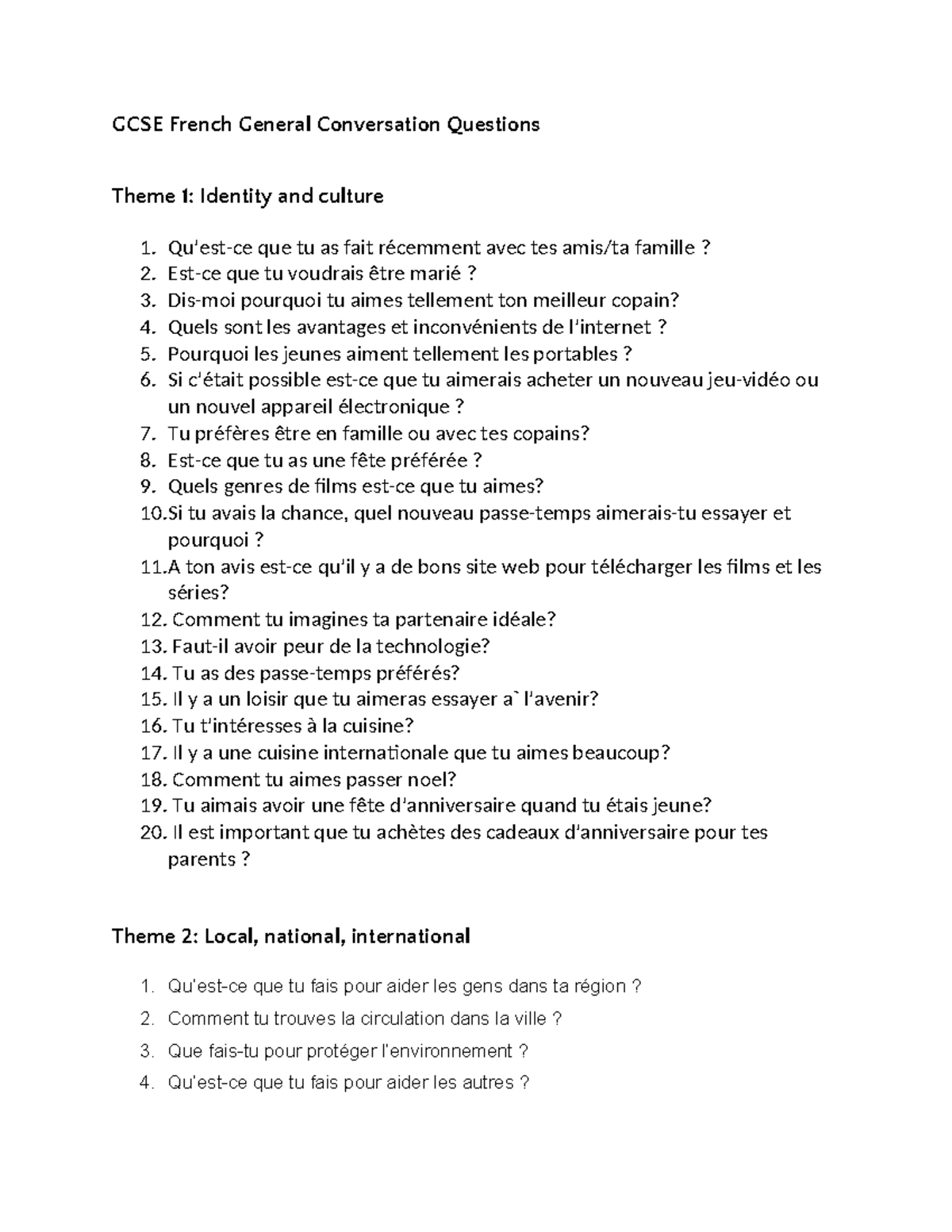 Copy of GC nvllesquestions 24-25 - Copy - GCSE French General ...