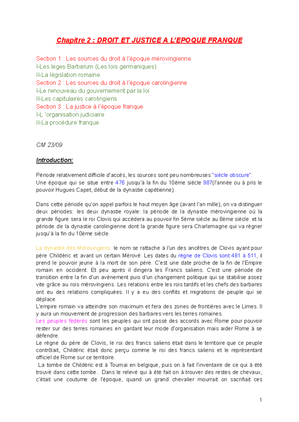 Chapitre 2 : Droit et Justice à Franque - Notes de Cours Histoire S1 ...
