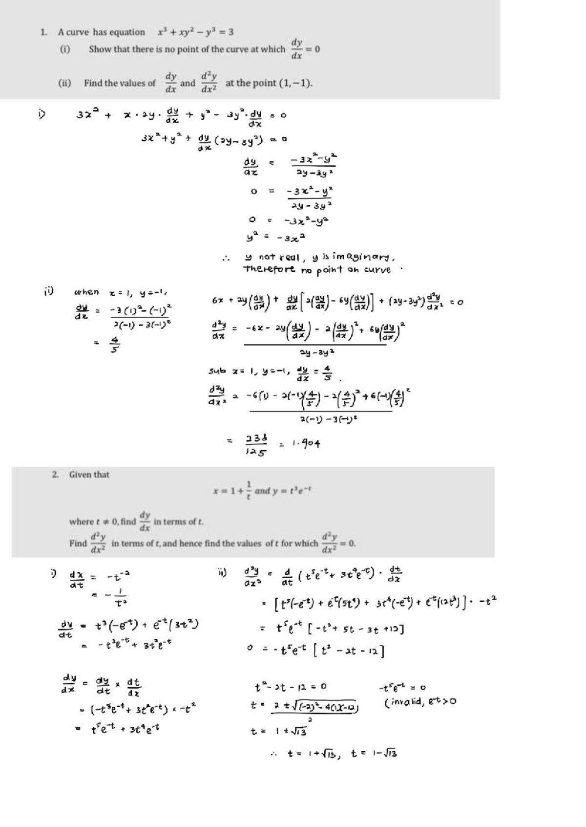 Parametric & Implicit Differentiation Notes (Course Code: 1) - Studocu