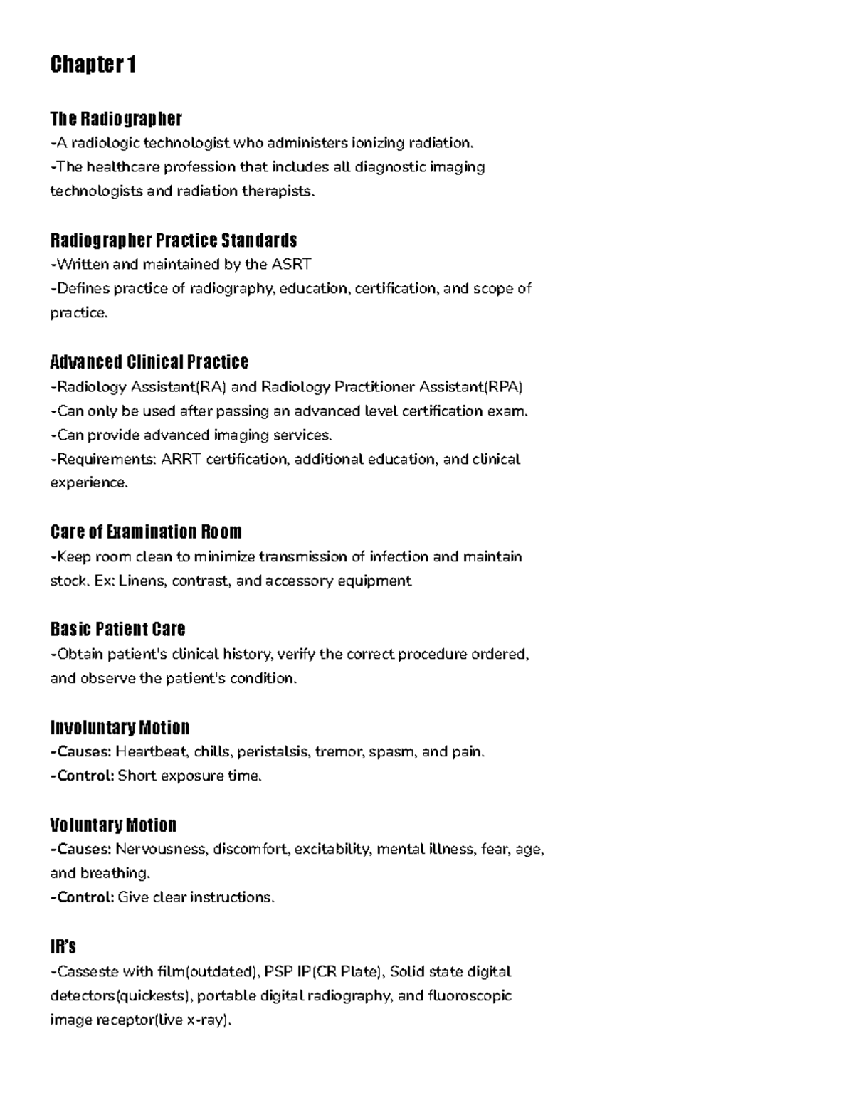 Study Guide 1: Radiography Fundamentals and Thoracic Anatomy - Studocu