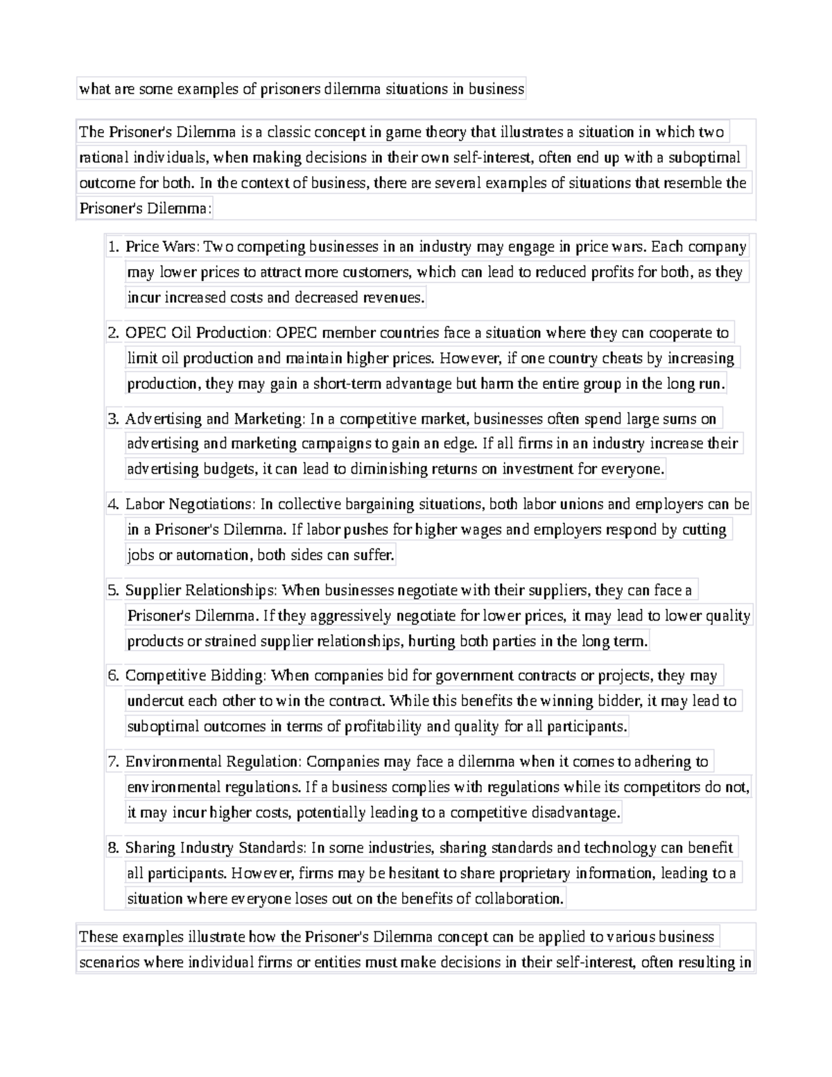 Prisoner's Dilemma in Business: Key Examples and Analysis - Studocu