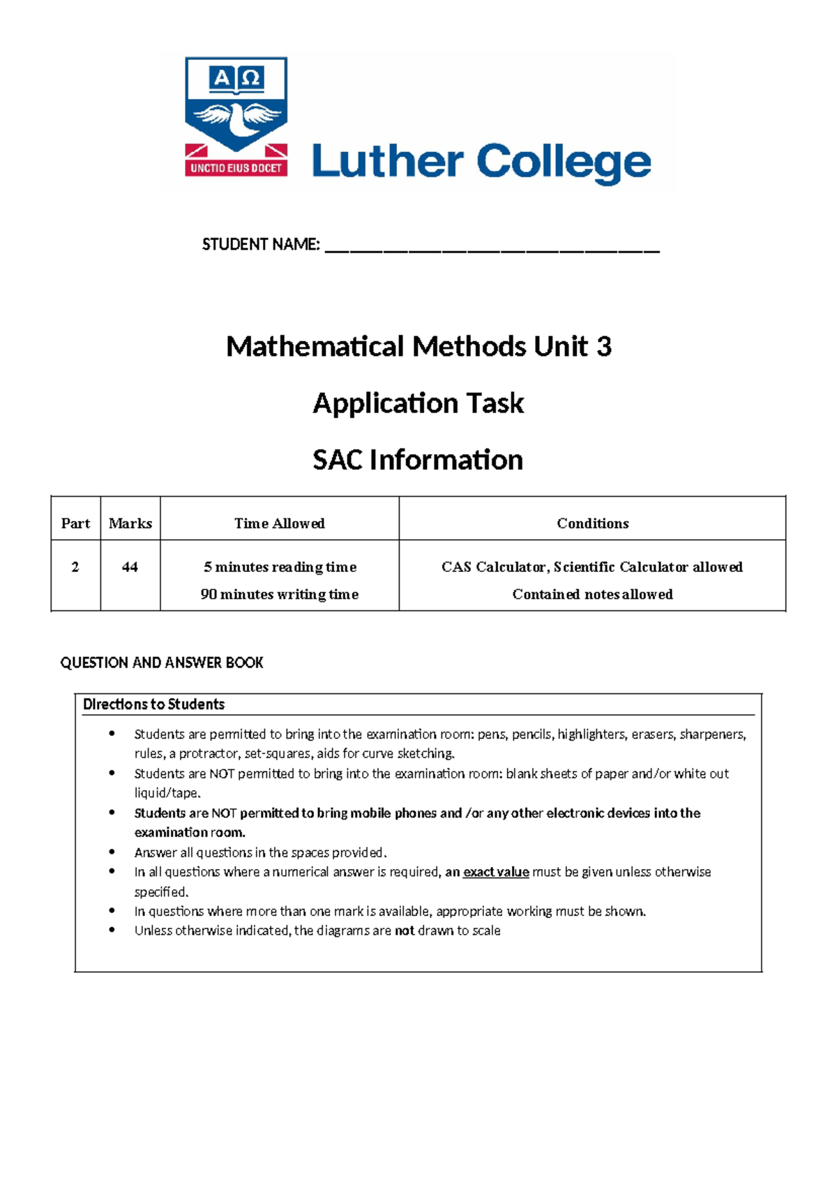 2022 SAC 1 - Part 2 CAS Mathematical Methods Application Task - Studocu