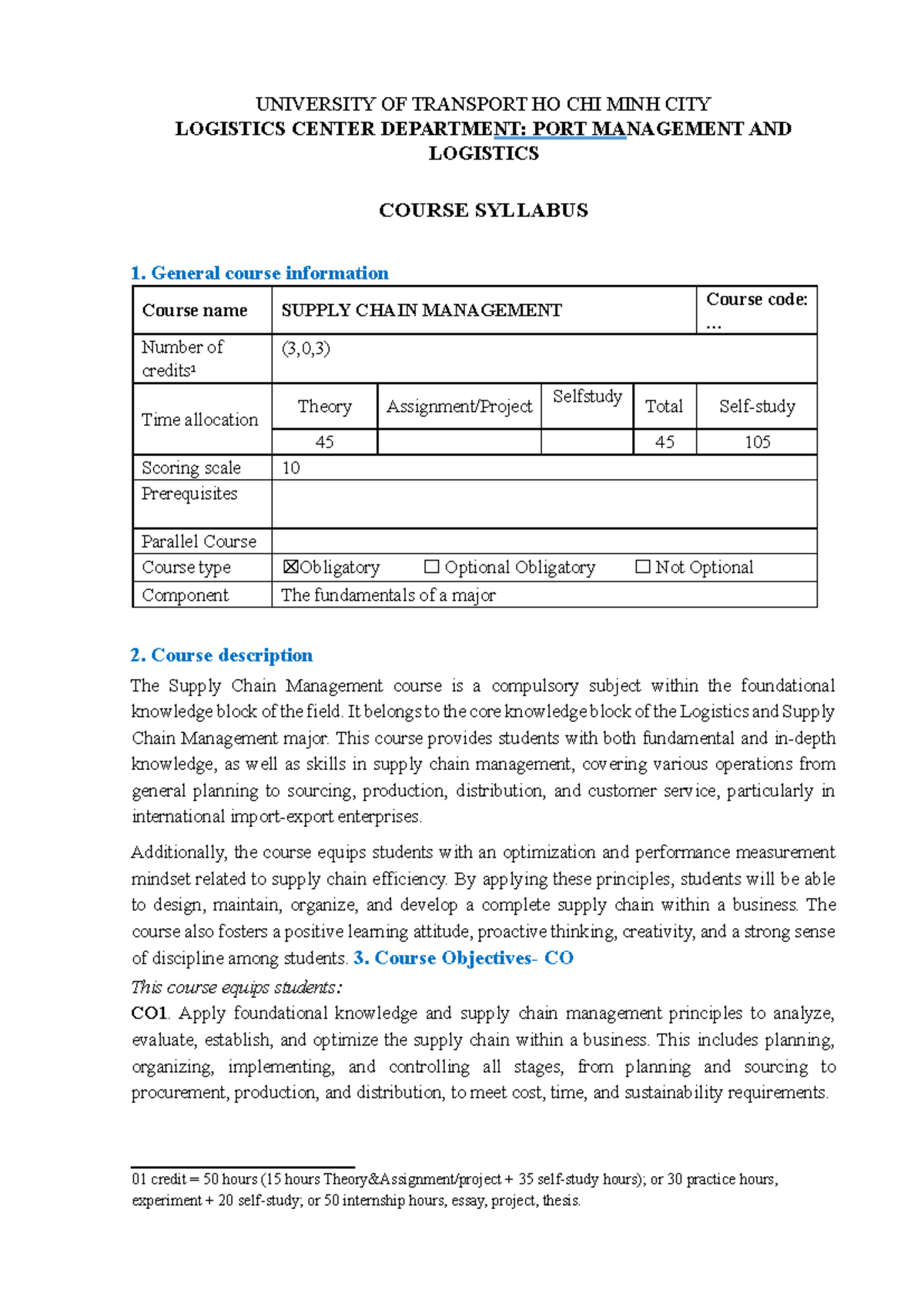 Syllabus for Supply Chain Management (Course Code: SCM 101) - Studocu