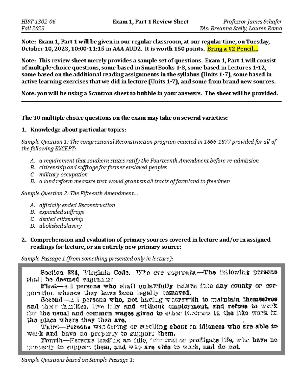 HIST1302F23 Exam 1 Part 1 Review Guide for Fall 2023 - Studocu
