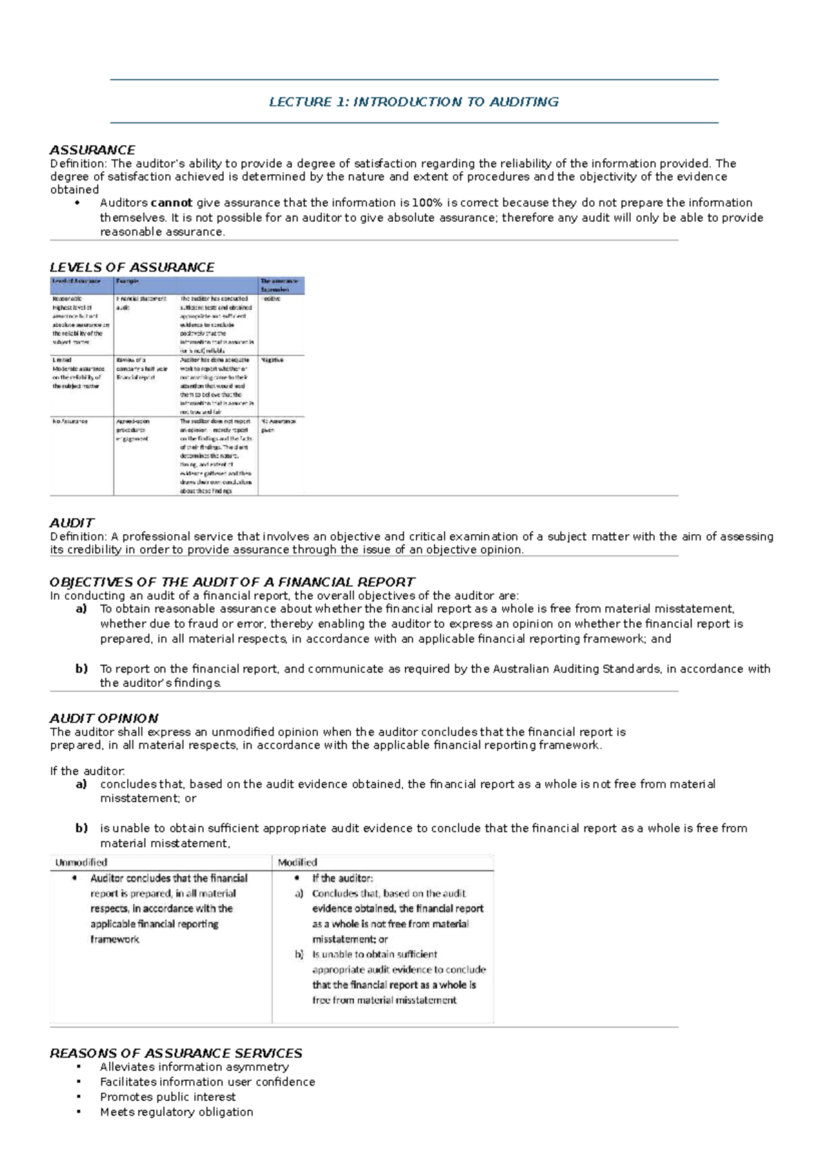 AAS EXAM Notes: Key Concepts in Auditing and Assurance - Studocu
