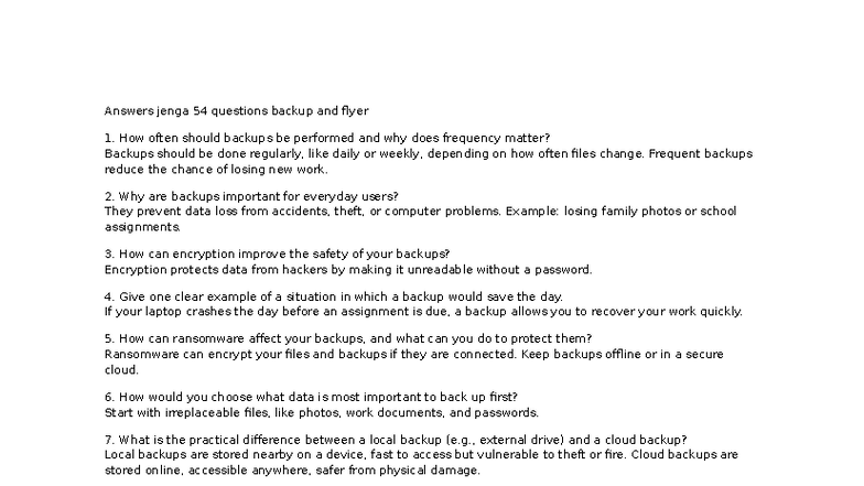 Backup Strategies: Answers to 54 Key Questions for Your Flyer - Studeersnel