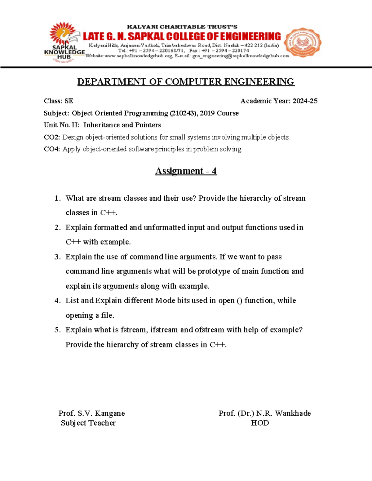 Assgn 4 - OOP (210243) Unit II: Inheritance & Pointers Notes - Studocu