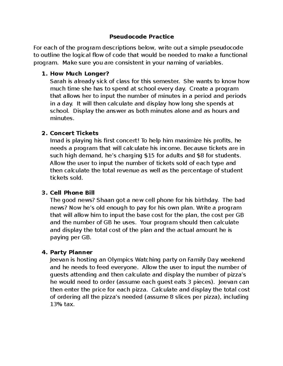 Activity 2 - Pseudocode Practice for Programming Logic - Studocu