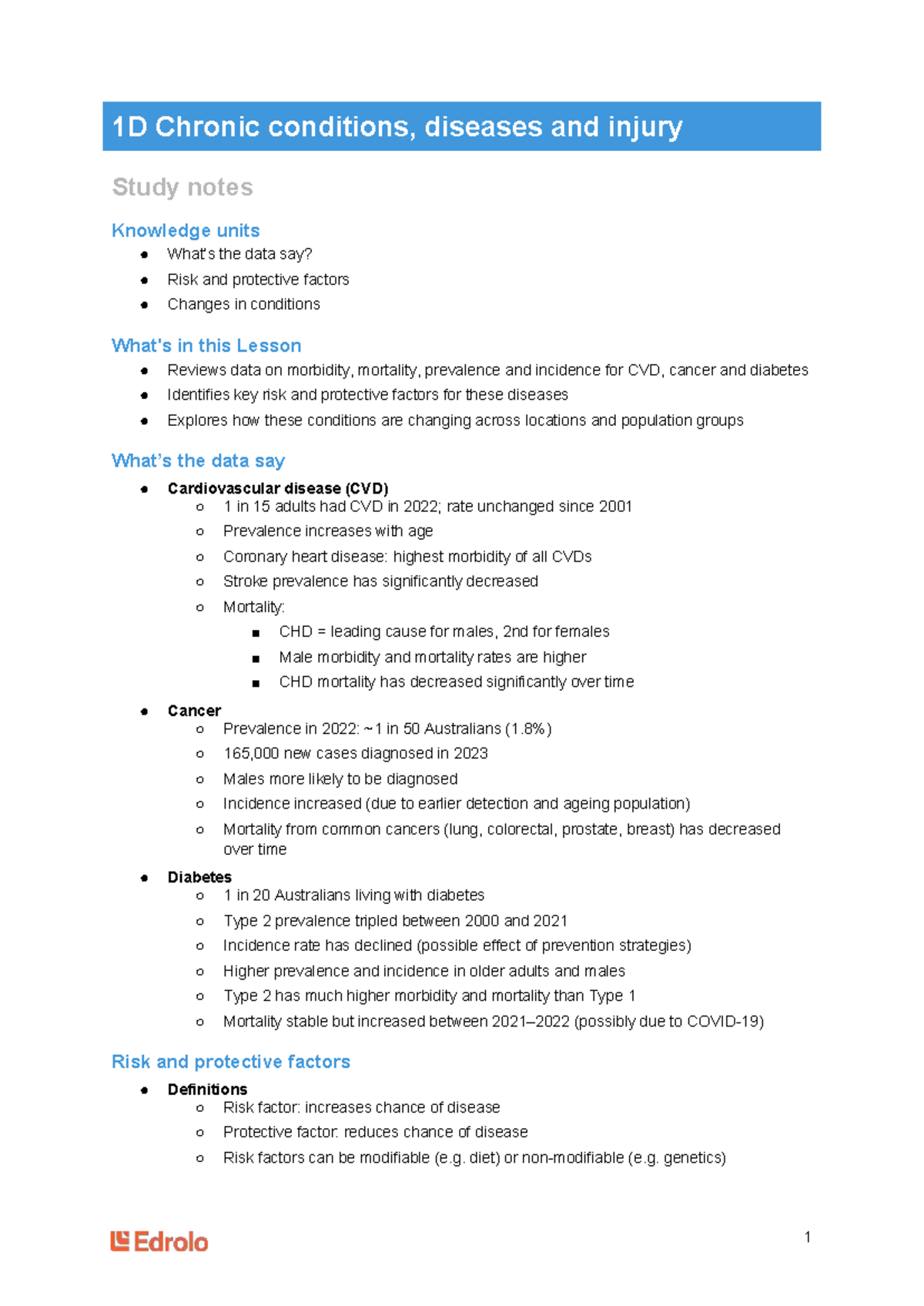 1D Chronic Conditions & Diseases: Key Insights & Risk Factors - Studocu
