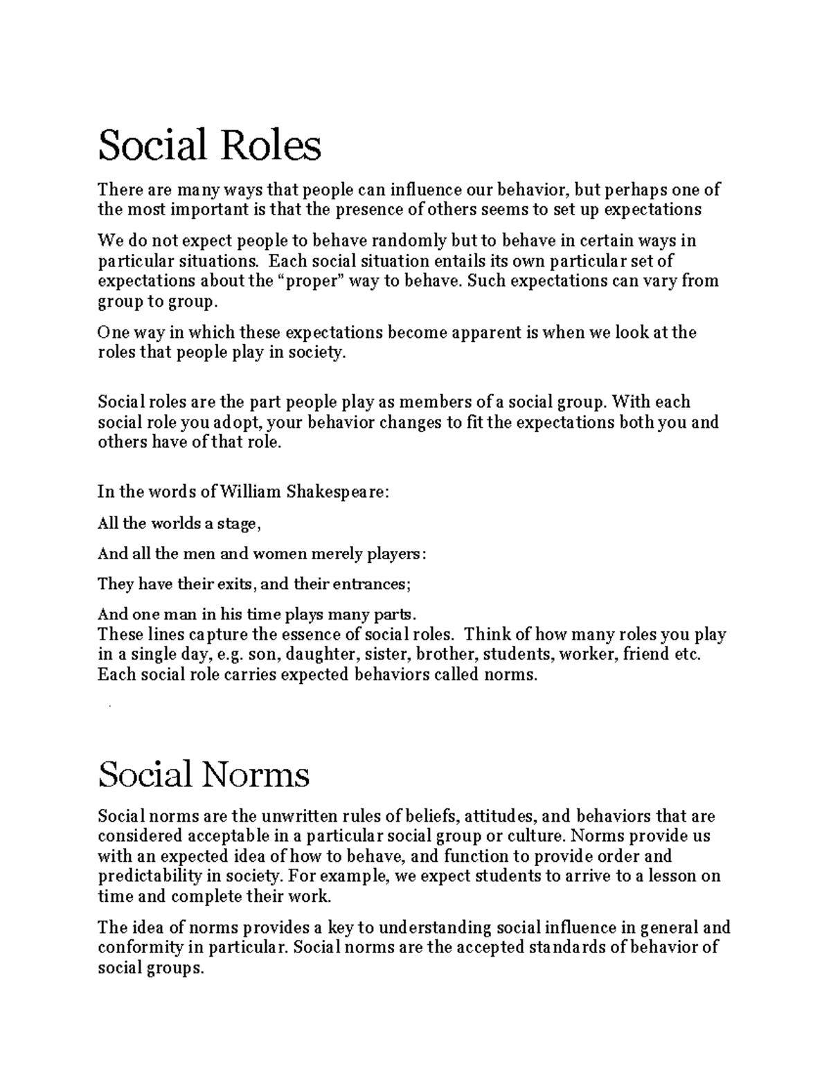 Social Roles Psychology Examples