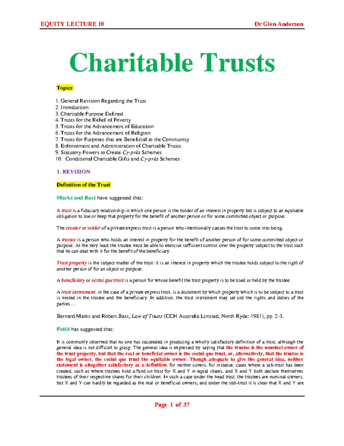 LAWS4010 Charitable Trusts Lecture 10-5 Overview and Analysis - Studocu