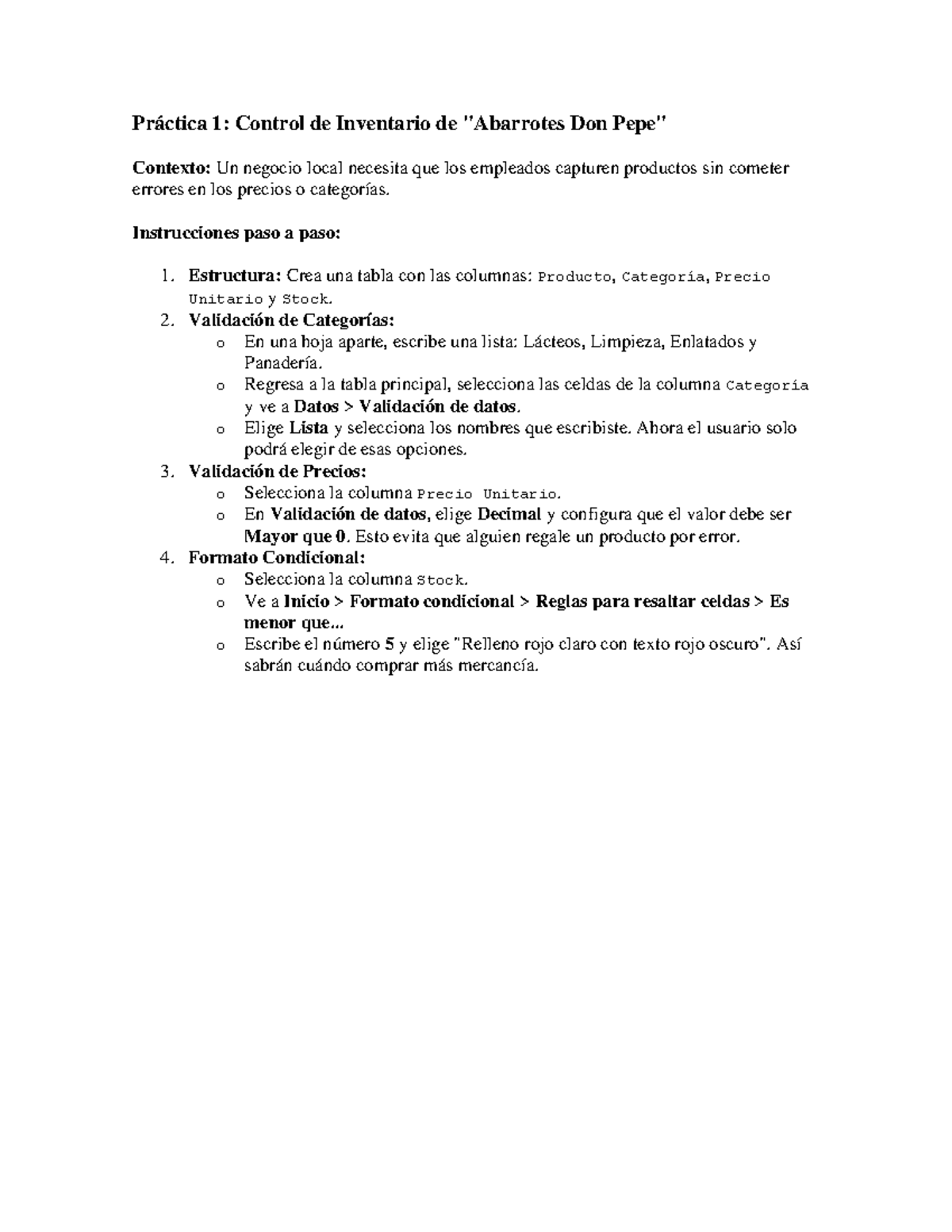 Guía de Examen de Excel: Prácticas de Control de Inventario y Registro ...