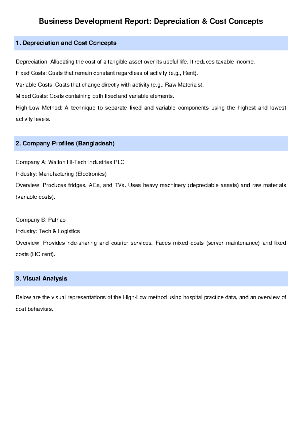 Business Development Report: Depreciation & Cost Concepts Analysis ...
