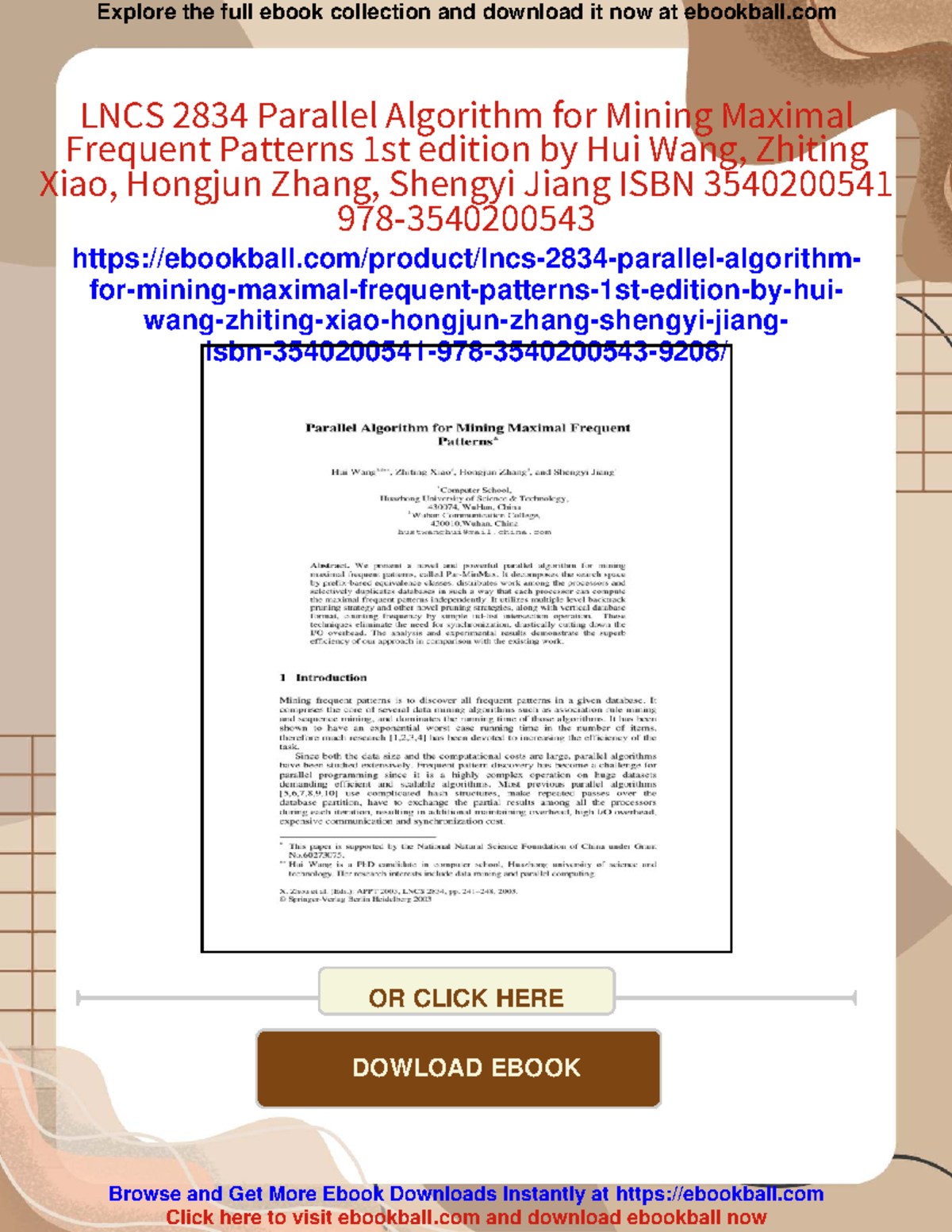 Parallel algorithm for mining maximal frequent patterns in LNCS 2834 ...