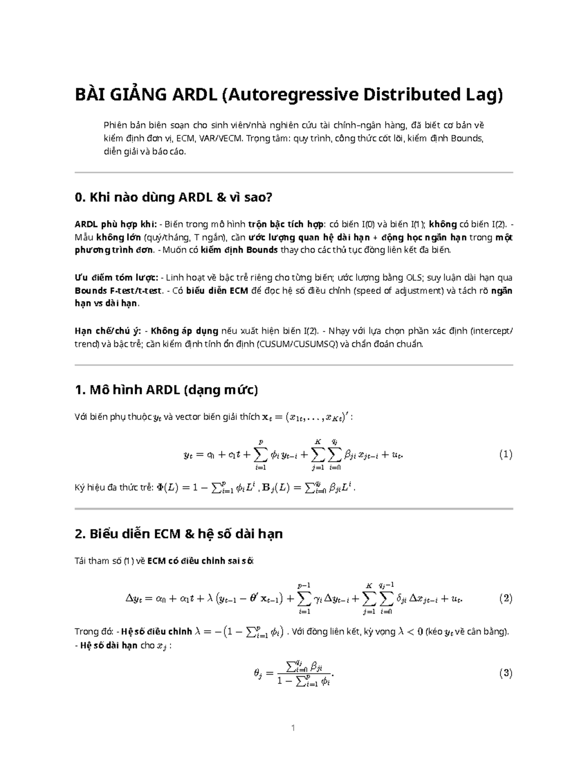 Bài Giảng ARDL (Autoregressive Distributed Lag) cho Sinh Viên Tài Chính ...