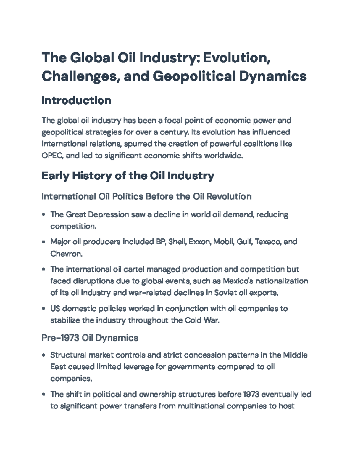 The Global Oil Industry: Geopolitical Dynamics and Economic Transitions ...