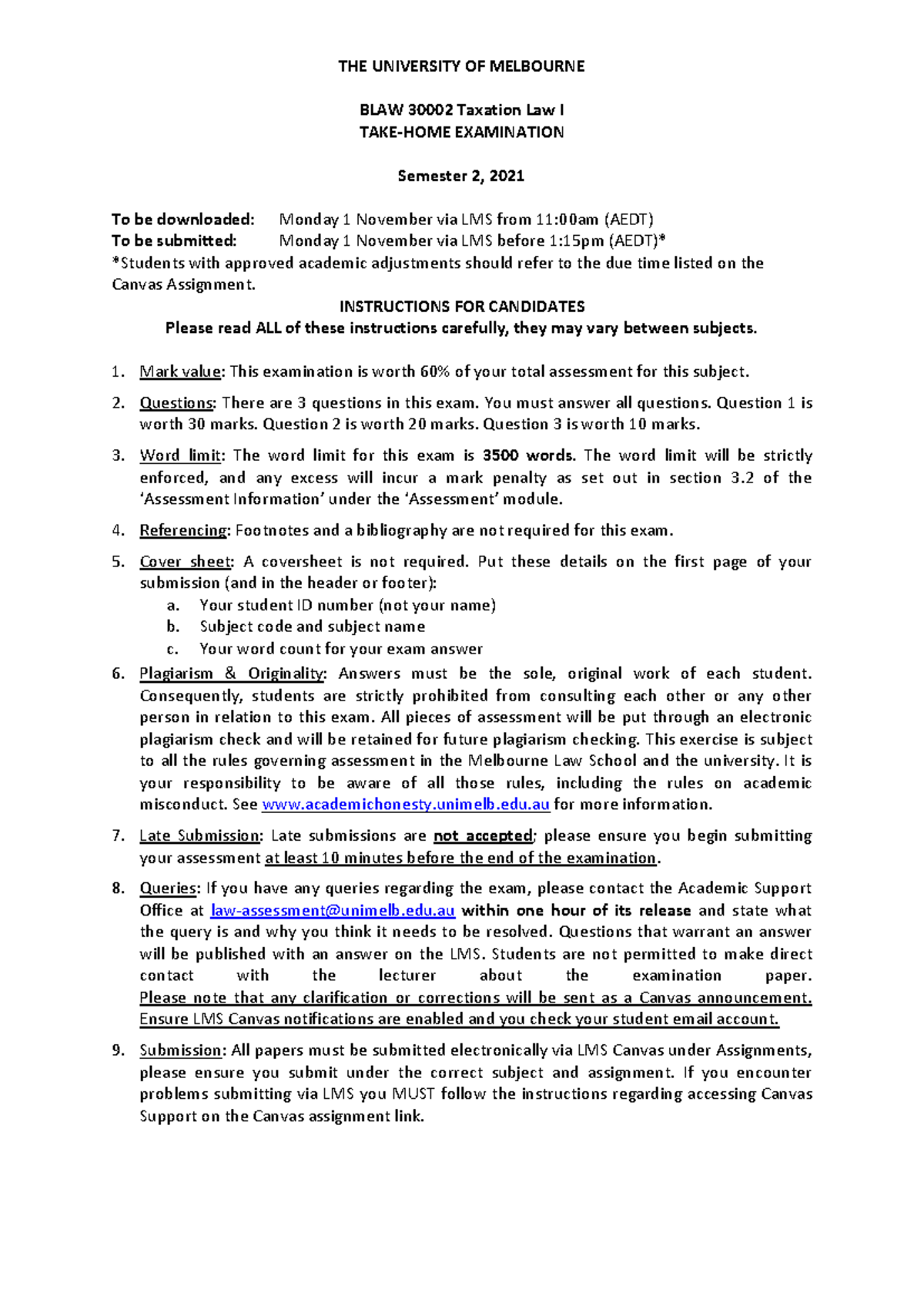 BLAW 30002 Taxation Law I Final Exam Questions - Semester 2, 2021 - Studocu