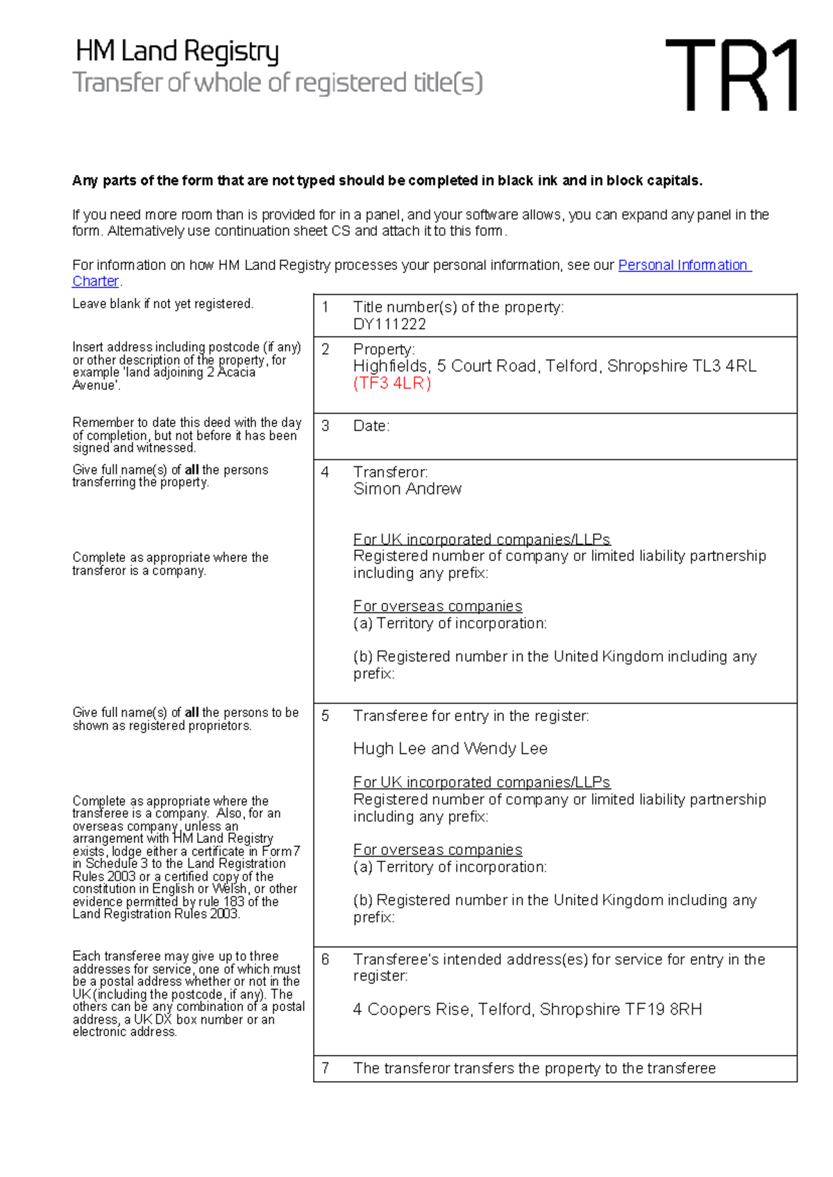 Property Transfer Form Instructions - Task 1 Unit 5 - Studocu