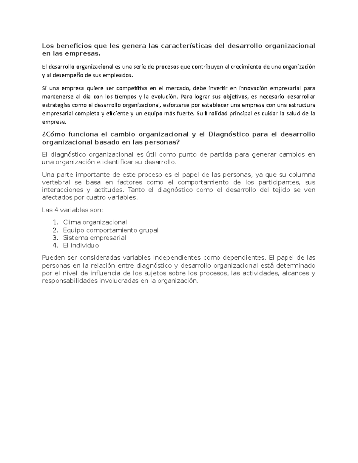 Beneficios del Desarrollo Organizacional en Empresas - Unidad 2 ...