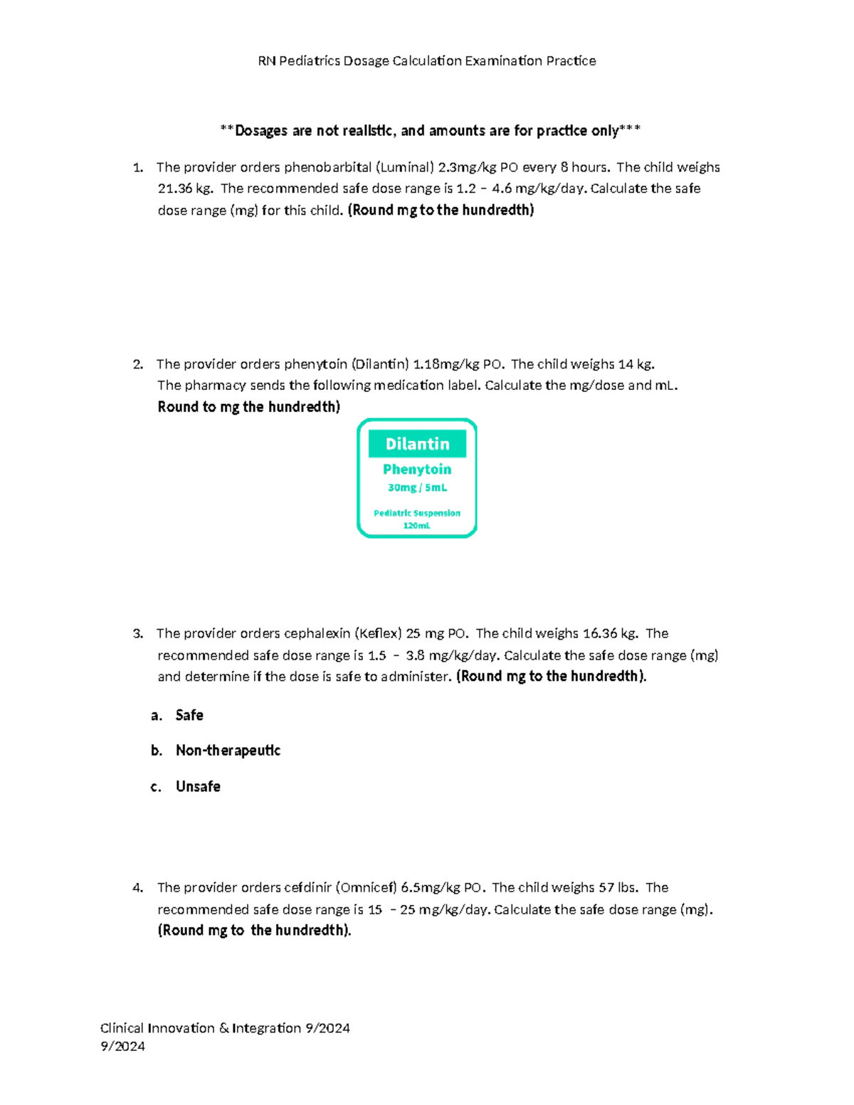 RN Pediatrics Dosage Calculation Exam Practice v.1 (Answer Key) - Studocu