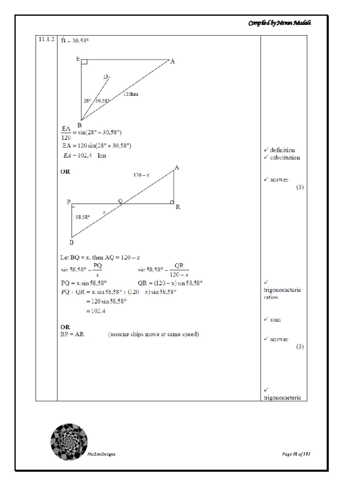 Trigonometry Exercise Questions for Math Course MATH101 - Studocu