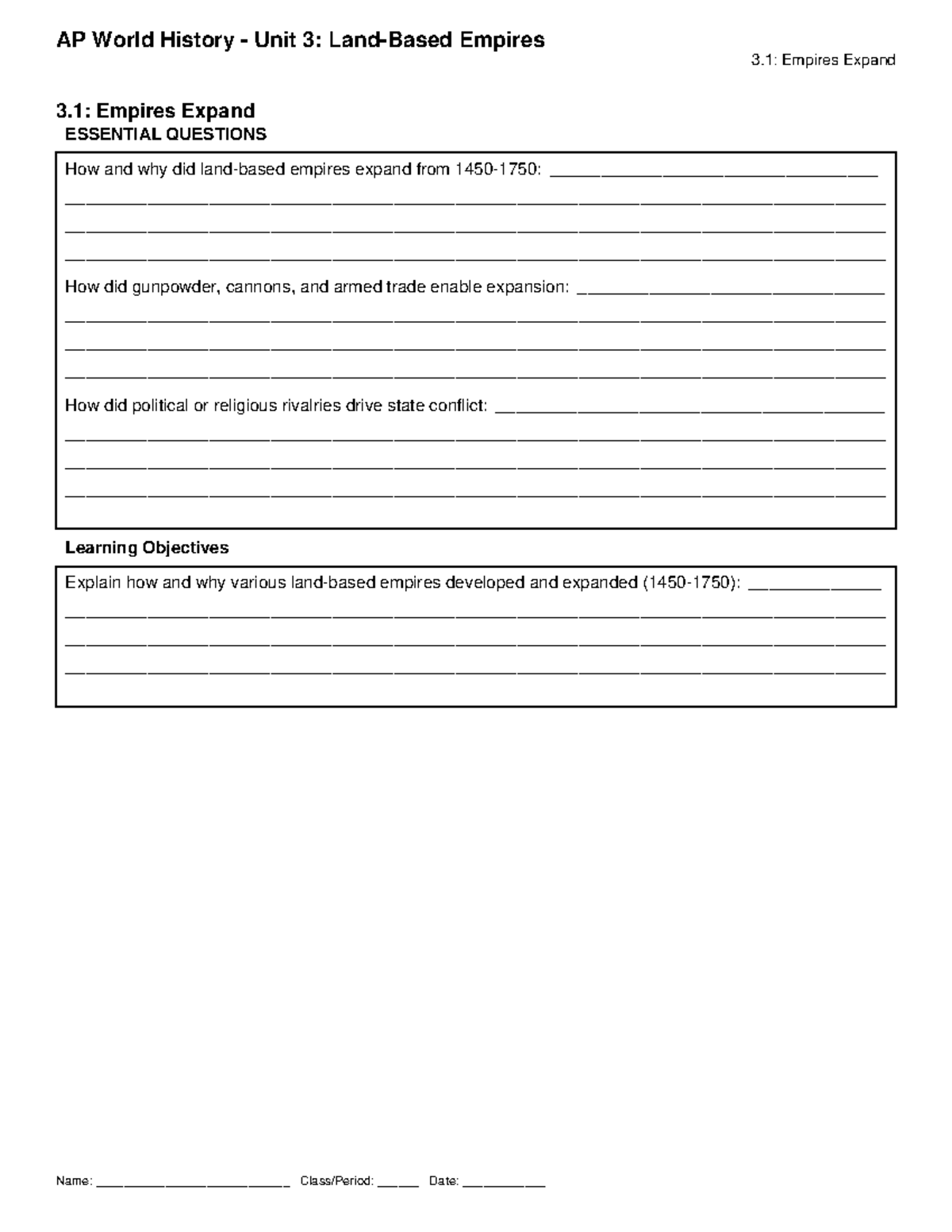 APWH Unit 3: Empires Expansion & Administration Guided Notes - Studocu