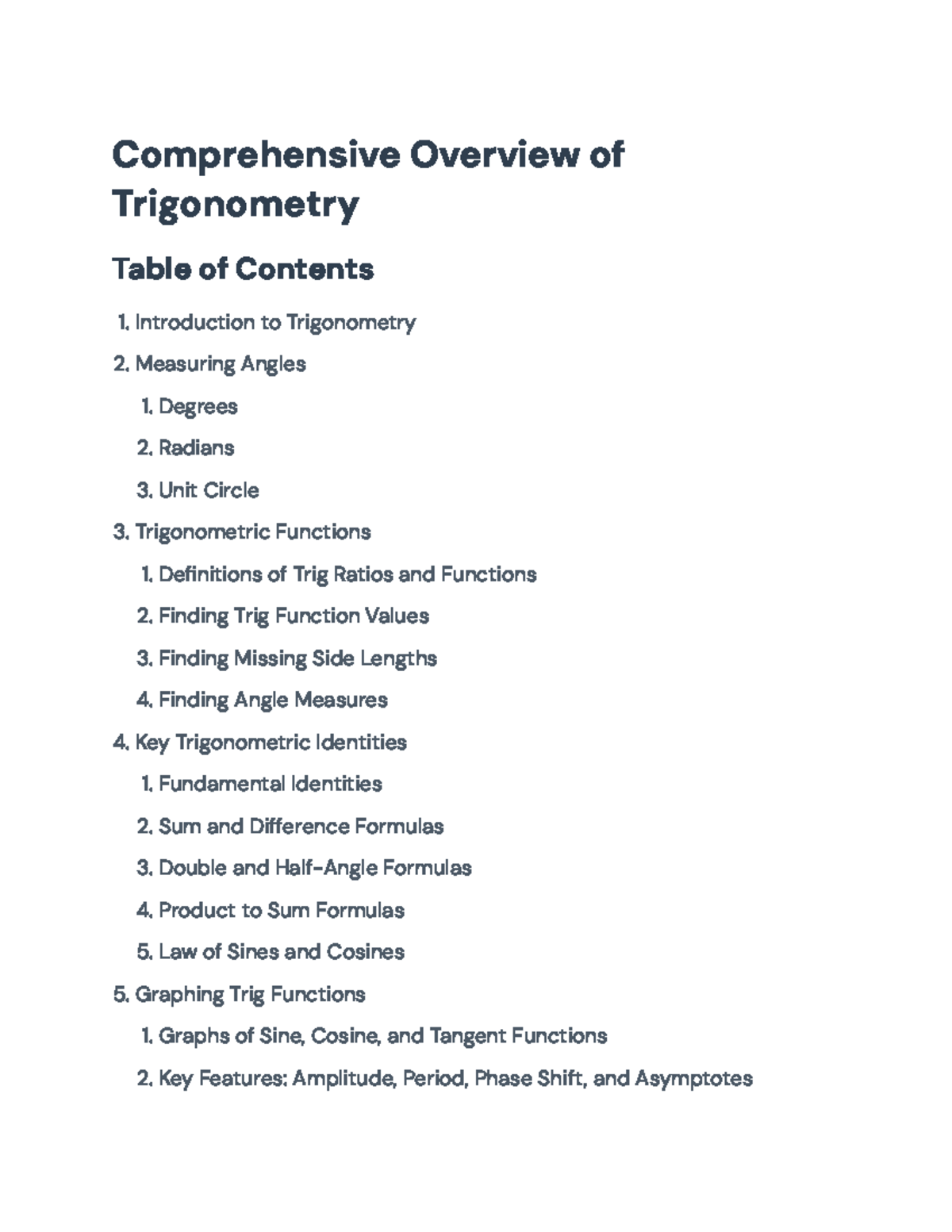 Trigonometry Overview: Key Concepts & Applications for MATH 101 - Studocu