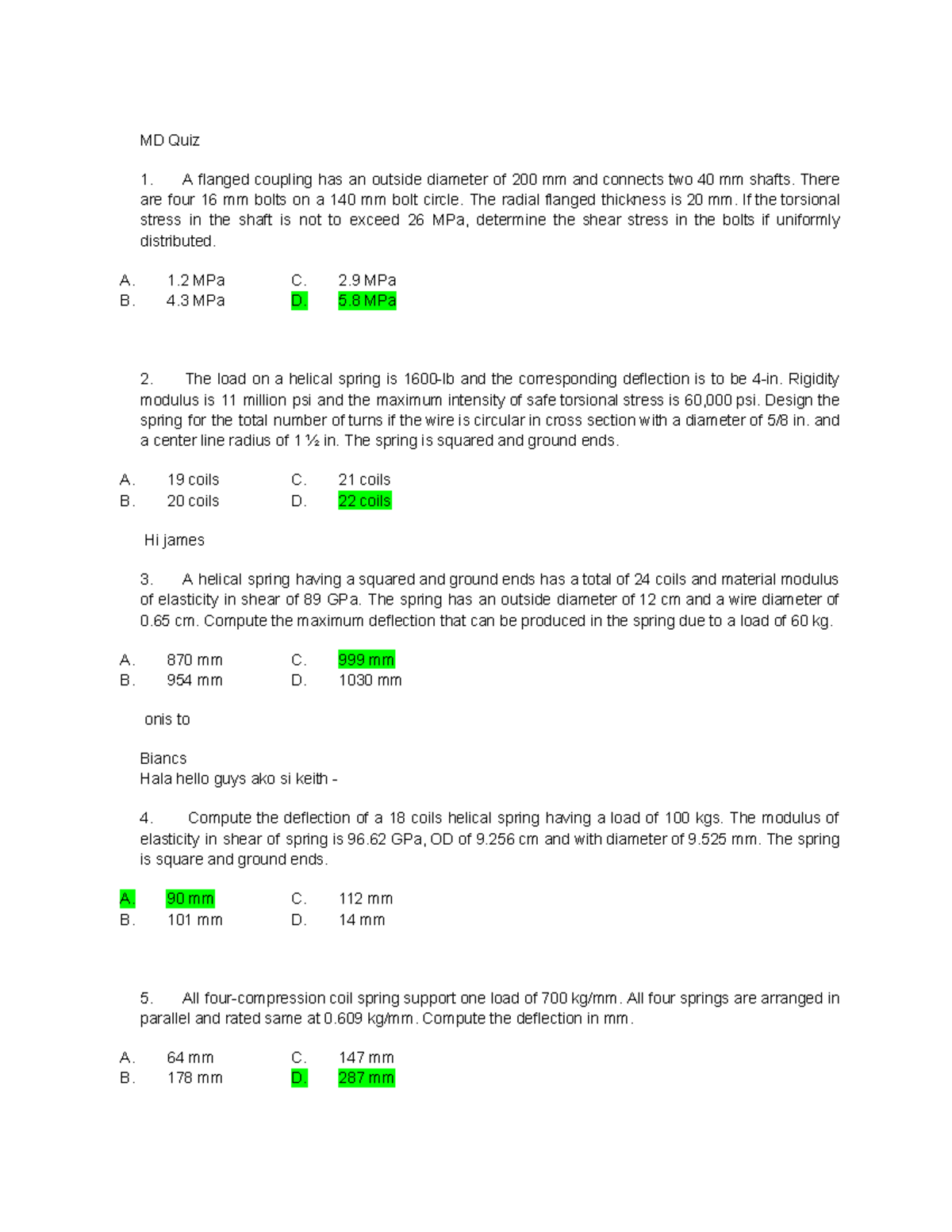 MD Quiz 1: Shear Stress and Spring Design Calculations - Studocu