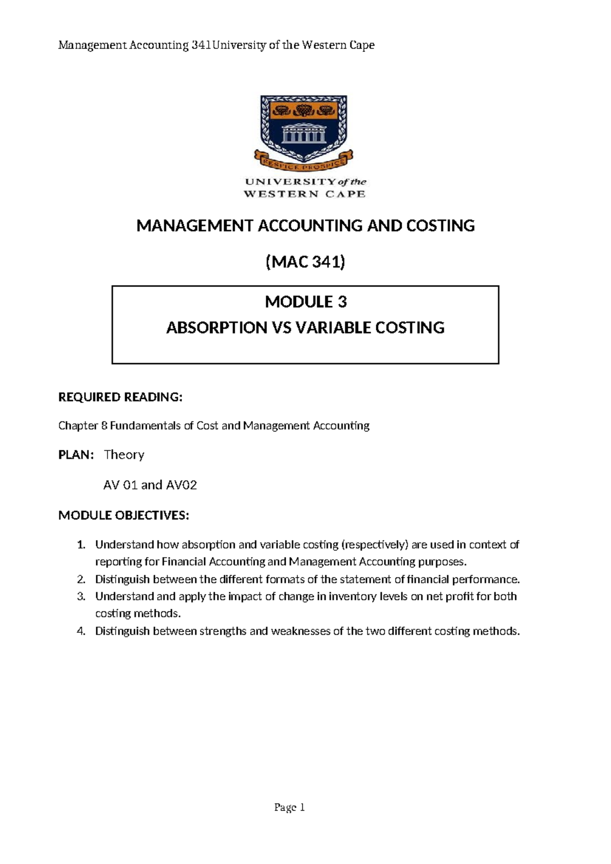 MAC 341 2025 Final Exam Notes on Absorption & Variable Costing - Studocu