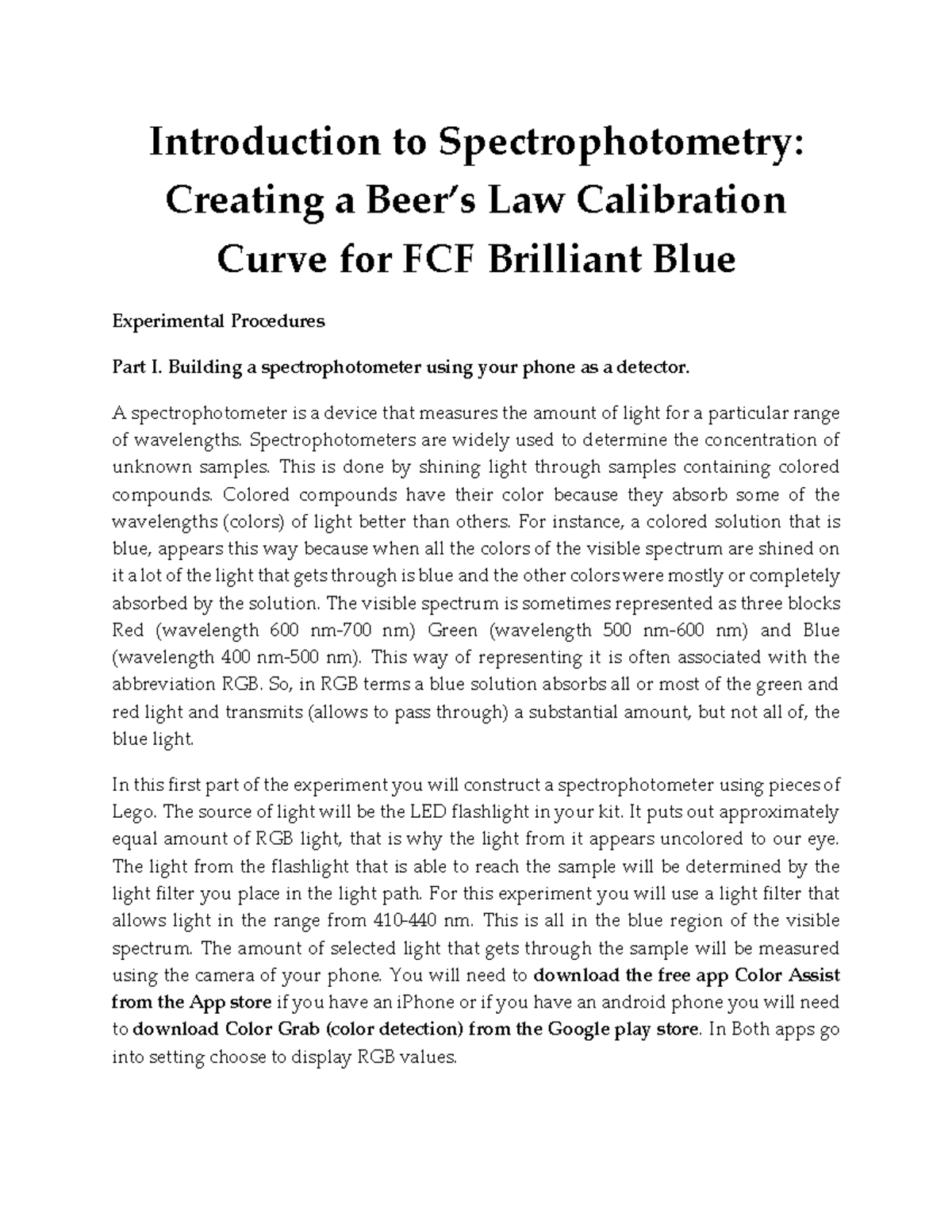 11 ACS Introduction to Spectrophotometry Creating a Beers Law ...