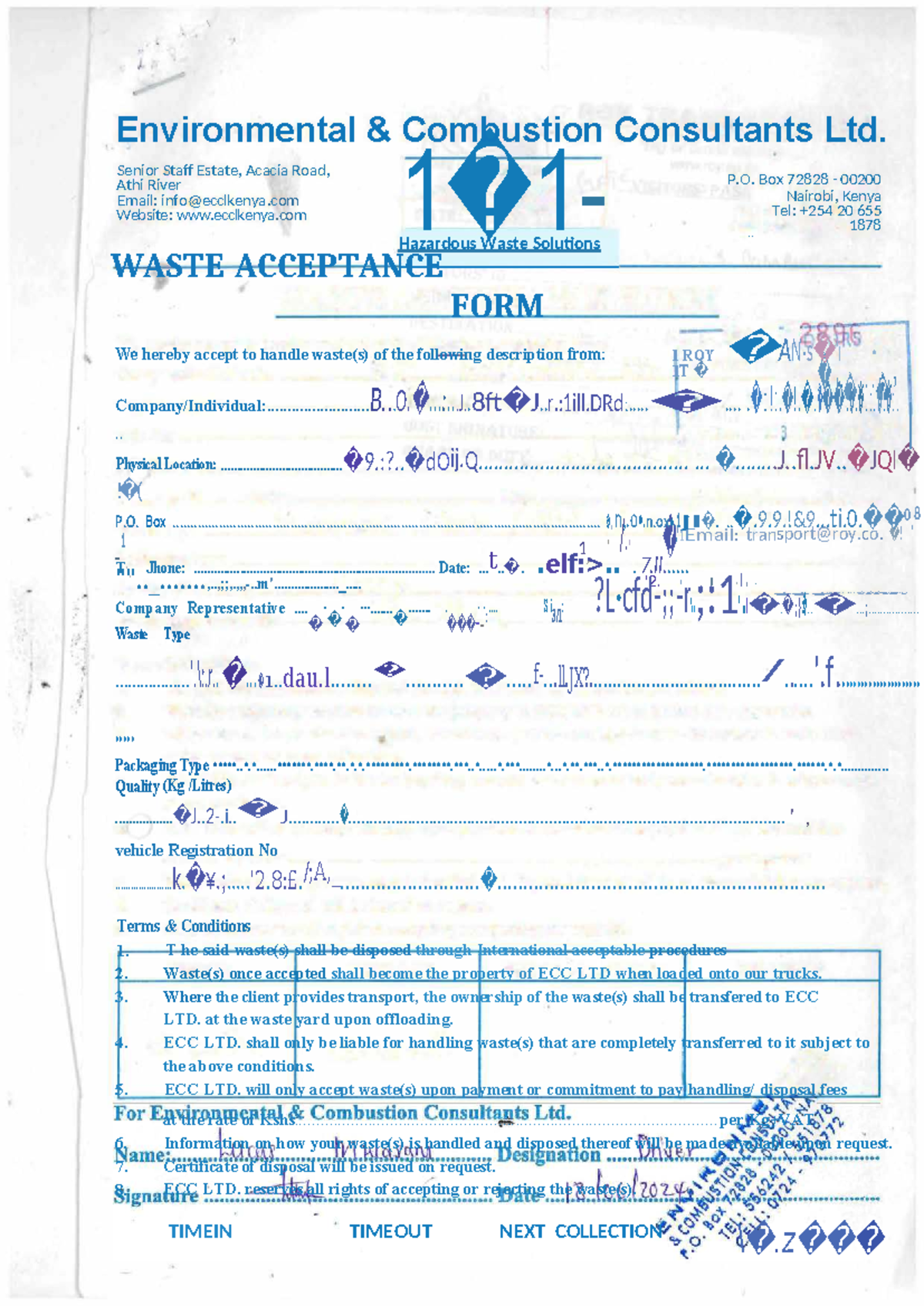ECCL Waste Disposal Form and Invoice Details - Studocu