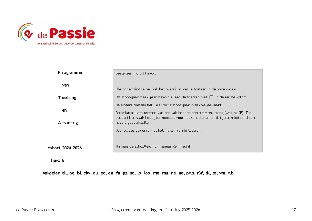 Programma van Toetsing en Afsluiting Havo 5 (2025-2026) - Studeersnel
